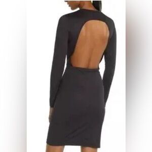 Puma Backless Open Back Long Sleeve Sexy Fitted Bodycon Black Athletic Dress Med